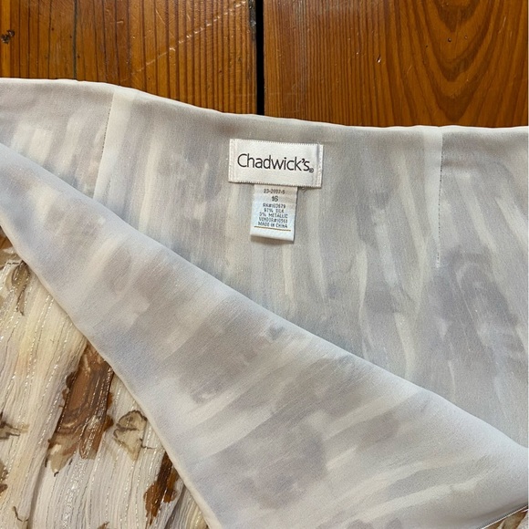 Chadwick’s Silk Floral Cream & Brown ALine Skirt Size 16 Metallic Thread Vintage - Picture 7 of 11